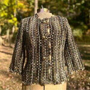 Cabi Bouclé knit wool blend 3/4 sleeve blazer with gold buttons Y2K Sz S